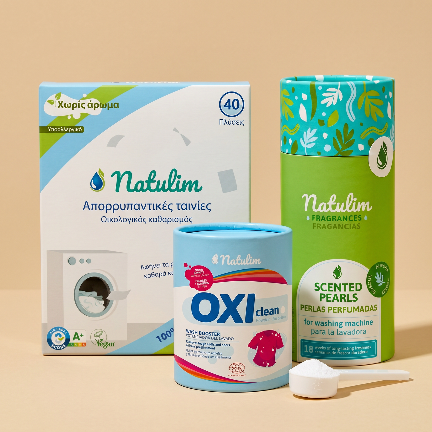Τέλεια Μπουγάδα Natulim — Φύλλα Χωρίς άρωμα (Φυσικό), Πέρλες Aurora Forest, Oxi Clean